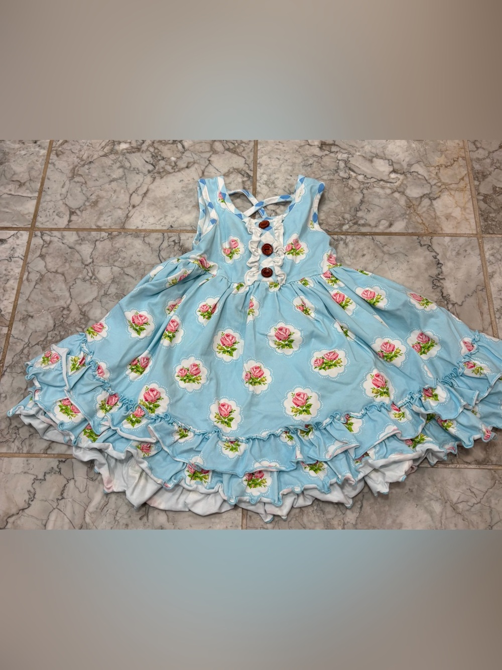 Swoon Baby Blue Floral Twirl Dress Ruffle Pocket Girls Size 2